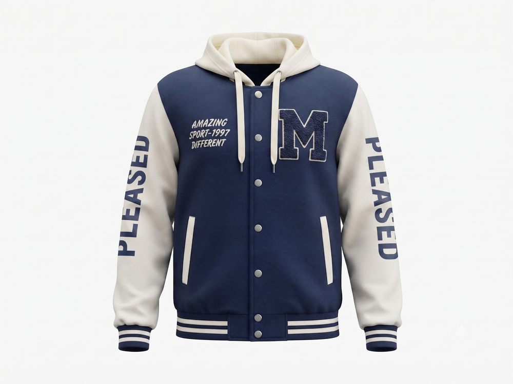 Campera universitaria con capucha, color azul