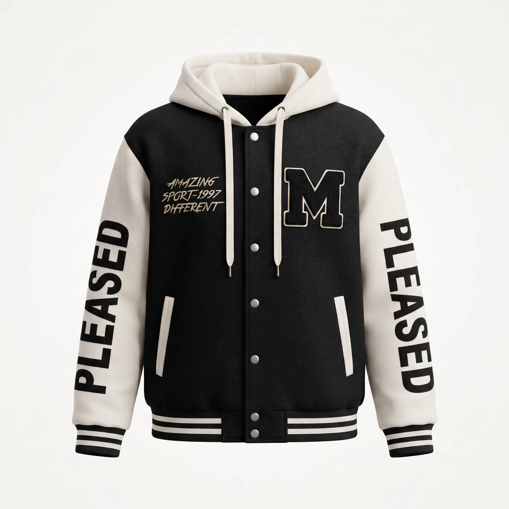 Campera universitaria con capucha, color negro