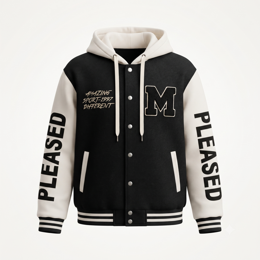 Campera universitaria con capucha, color negro