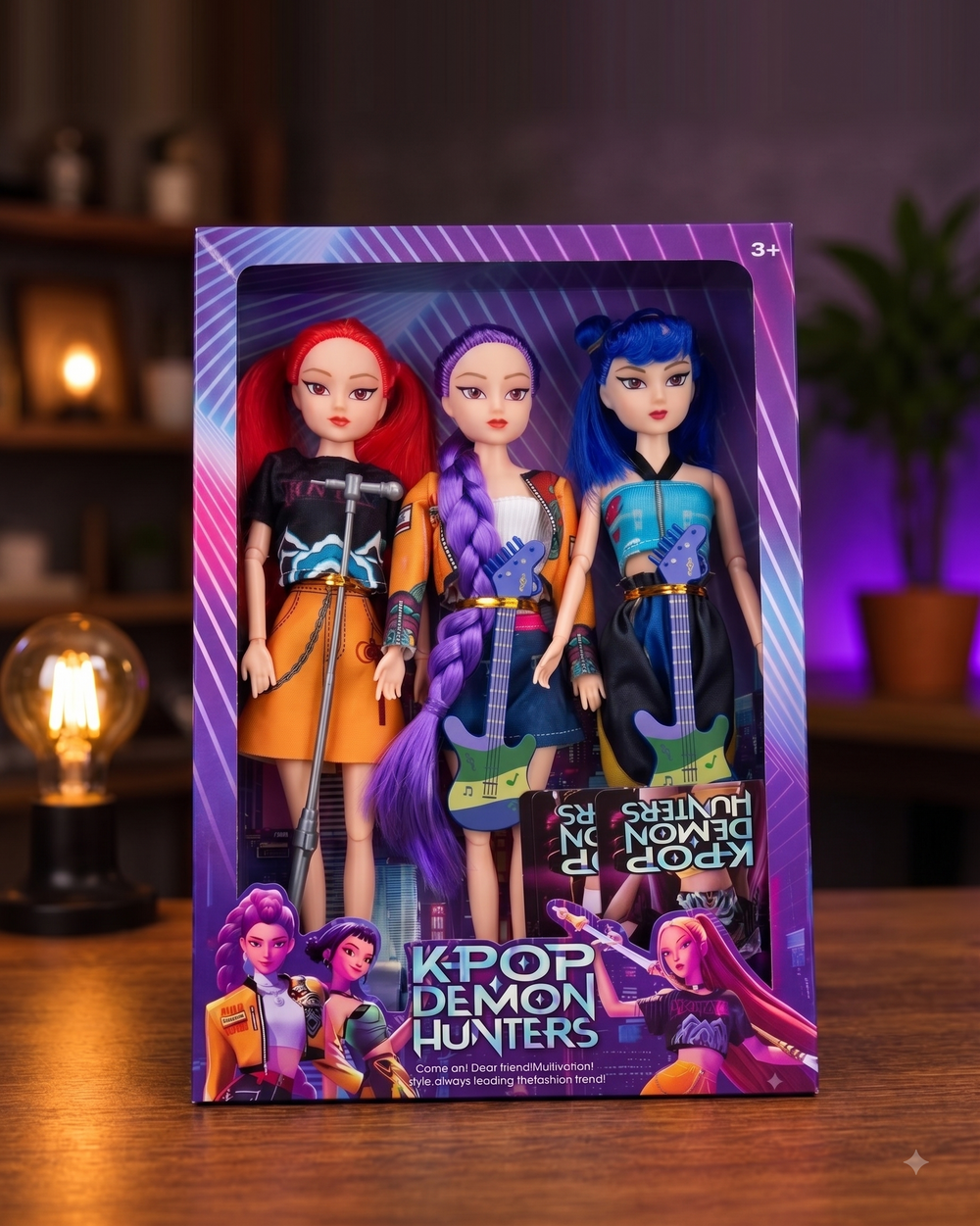 Set de 3 muñecas fashion K-Pop Demon Hunters con micrófono y guitarras de juguete