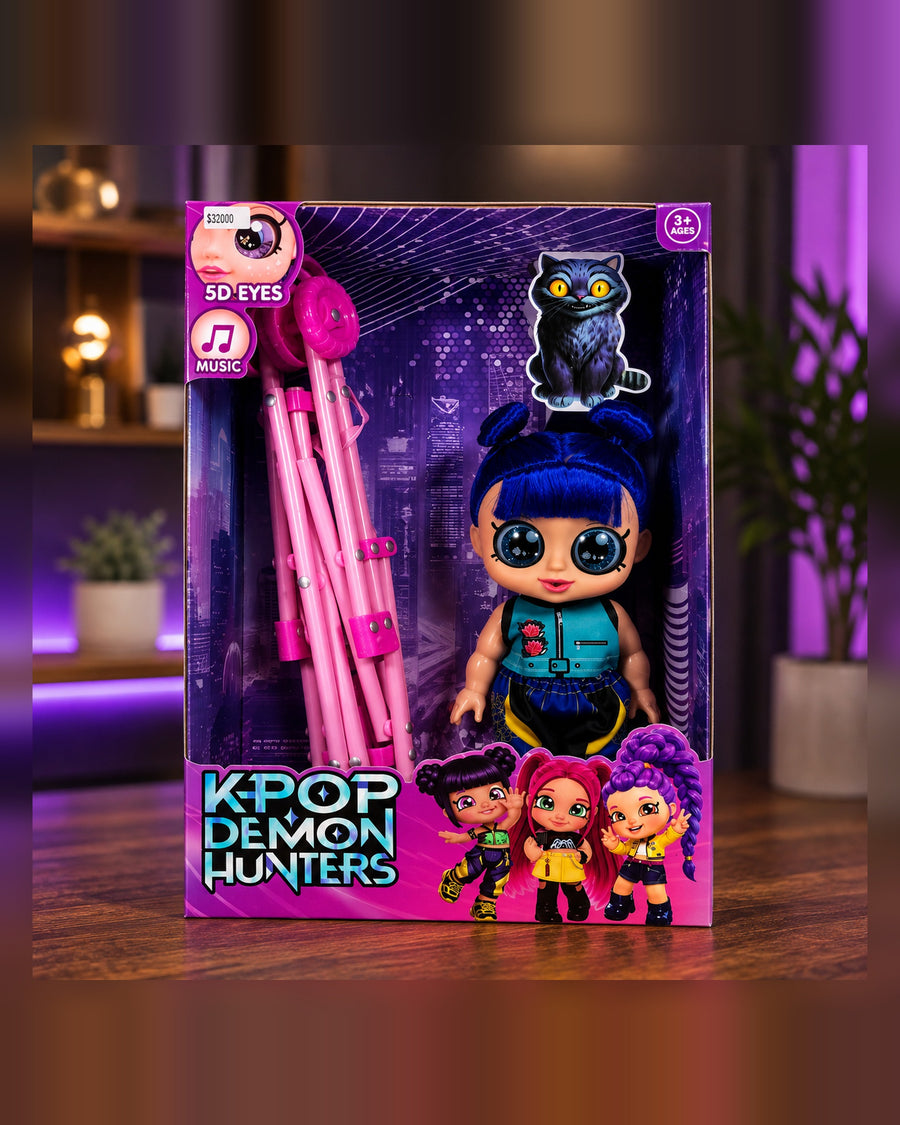 Muñeca K-Pop Demon Hunters color azul con coche plegable
