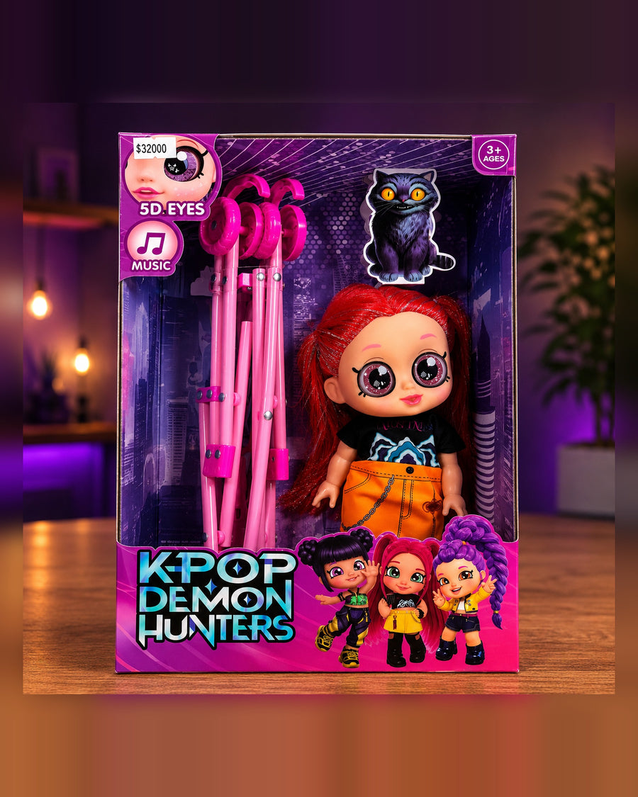 Muñeca K-Pop Demon Hunters color rojo con coche plegable