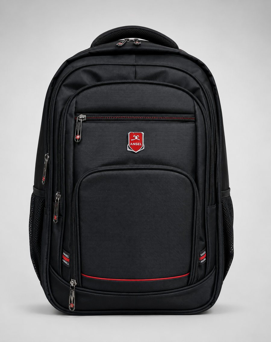 Mochila urbana reforzada negra, vista frontal