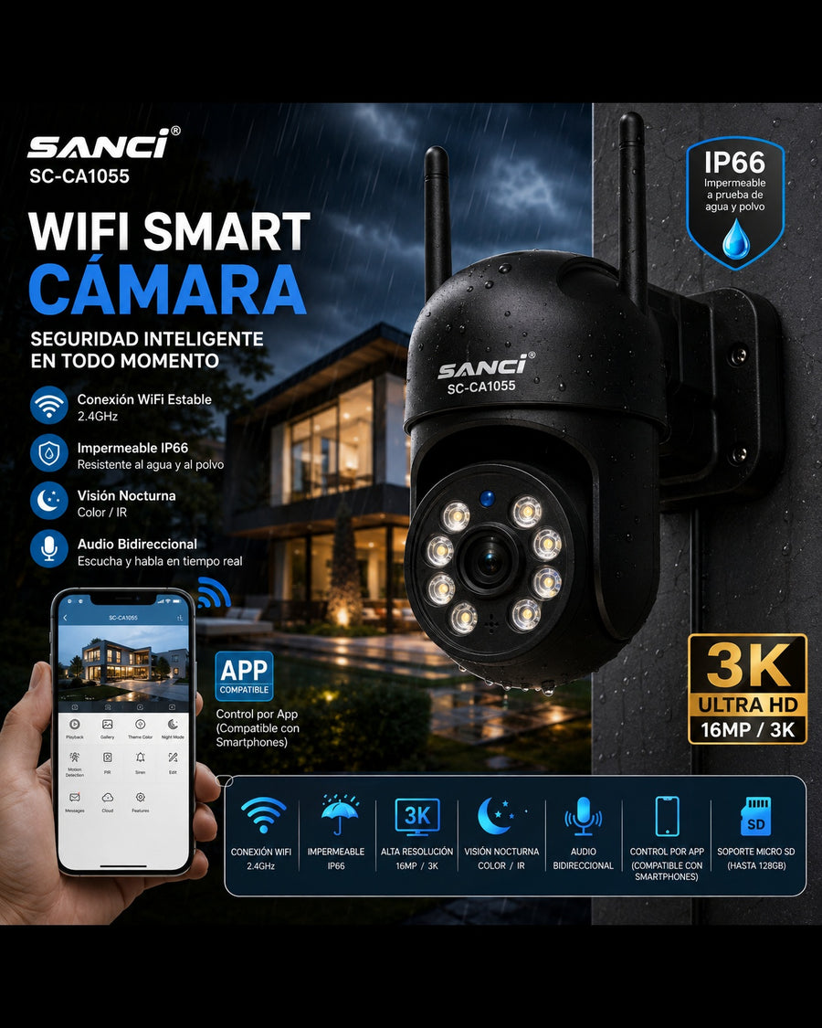 Cámara de Seguridad WiFi Smart SANCI SC-CA1055 3K IP66
