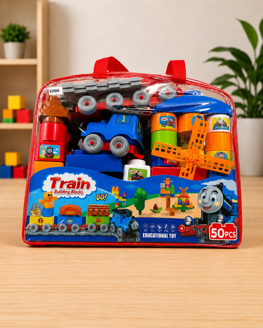 Set de Bloques para Armar Tren Estilo Thomas y sus Amigos con Vías y Molino 50 Piezas | Zeus Mayorista